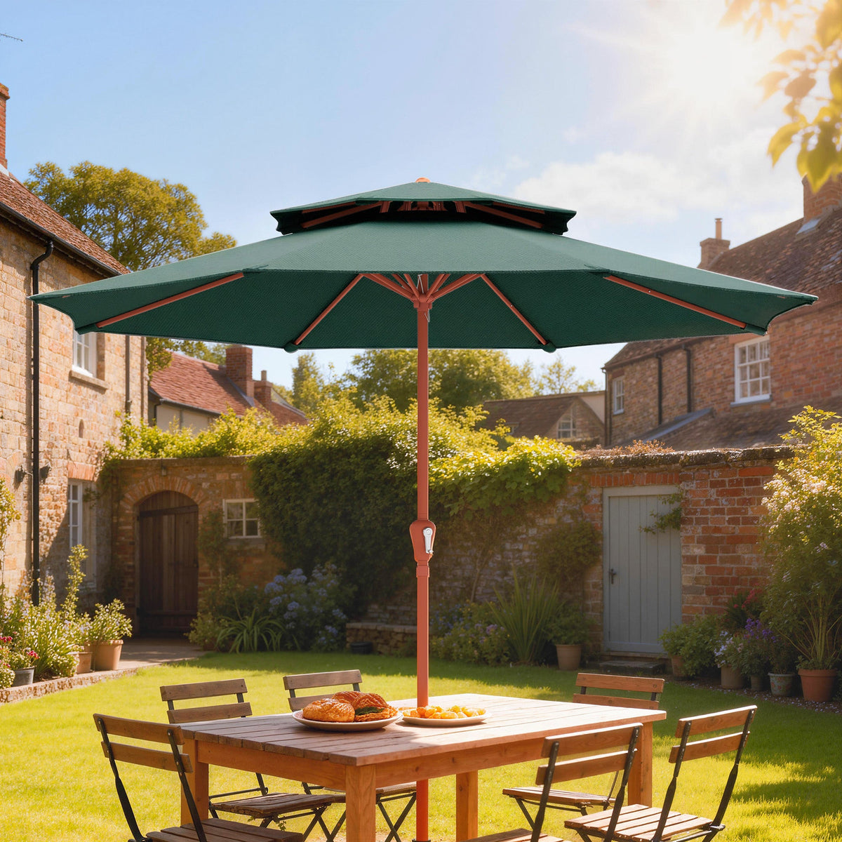 104'' x 104'' Patio Umbrella with Crank and Double Top, Green — product view 3