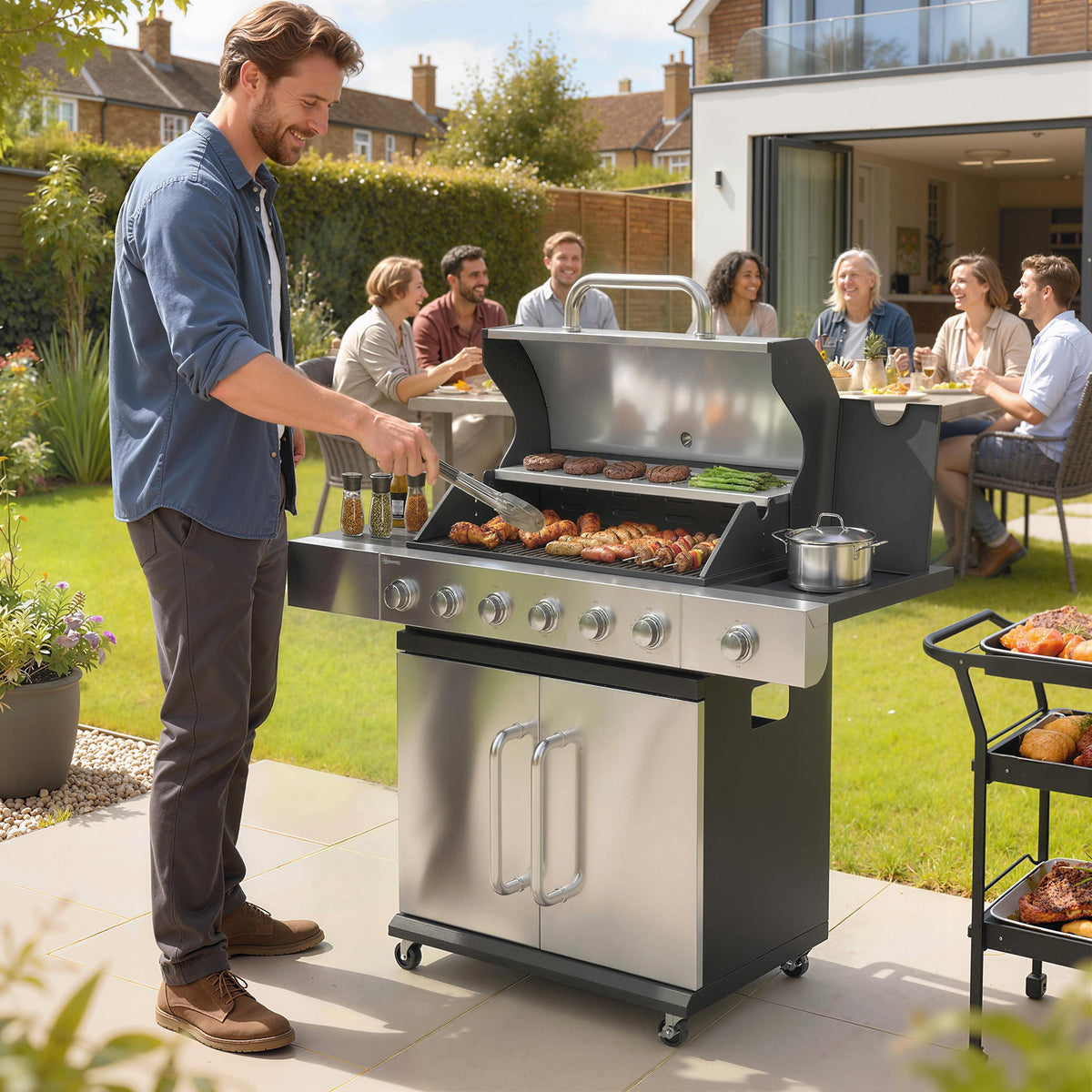 6 Burner Propane Gas Grill with Side Burner, 63,000 BTU , Warming Rack & Cabinet — product view 3