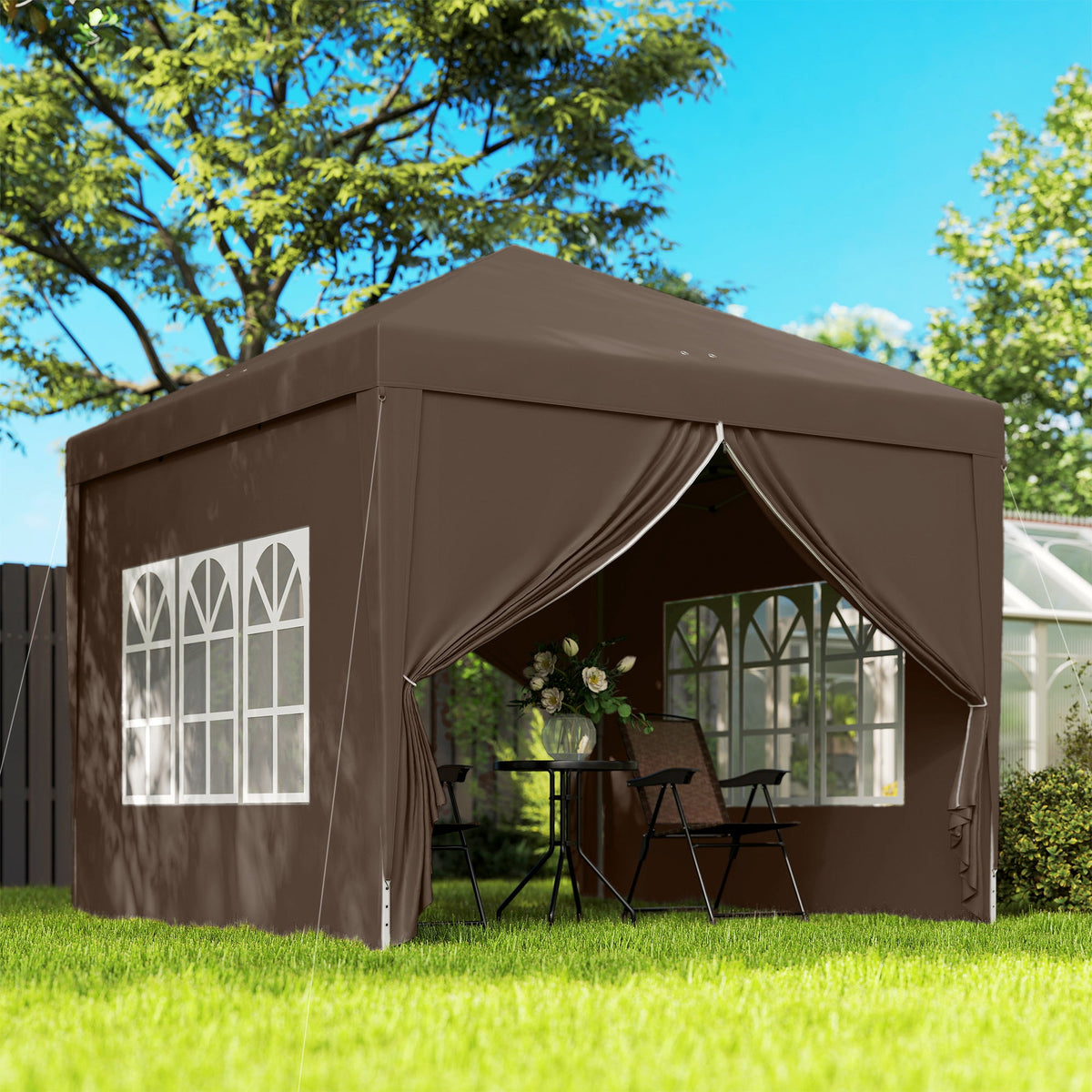 10' x 10' Pop-Up Party Tent Canopy with Carrying Bag, Coffee — product view 3