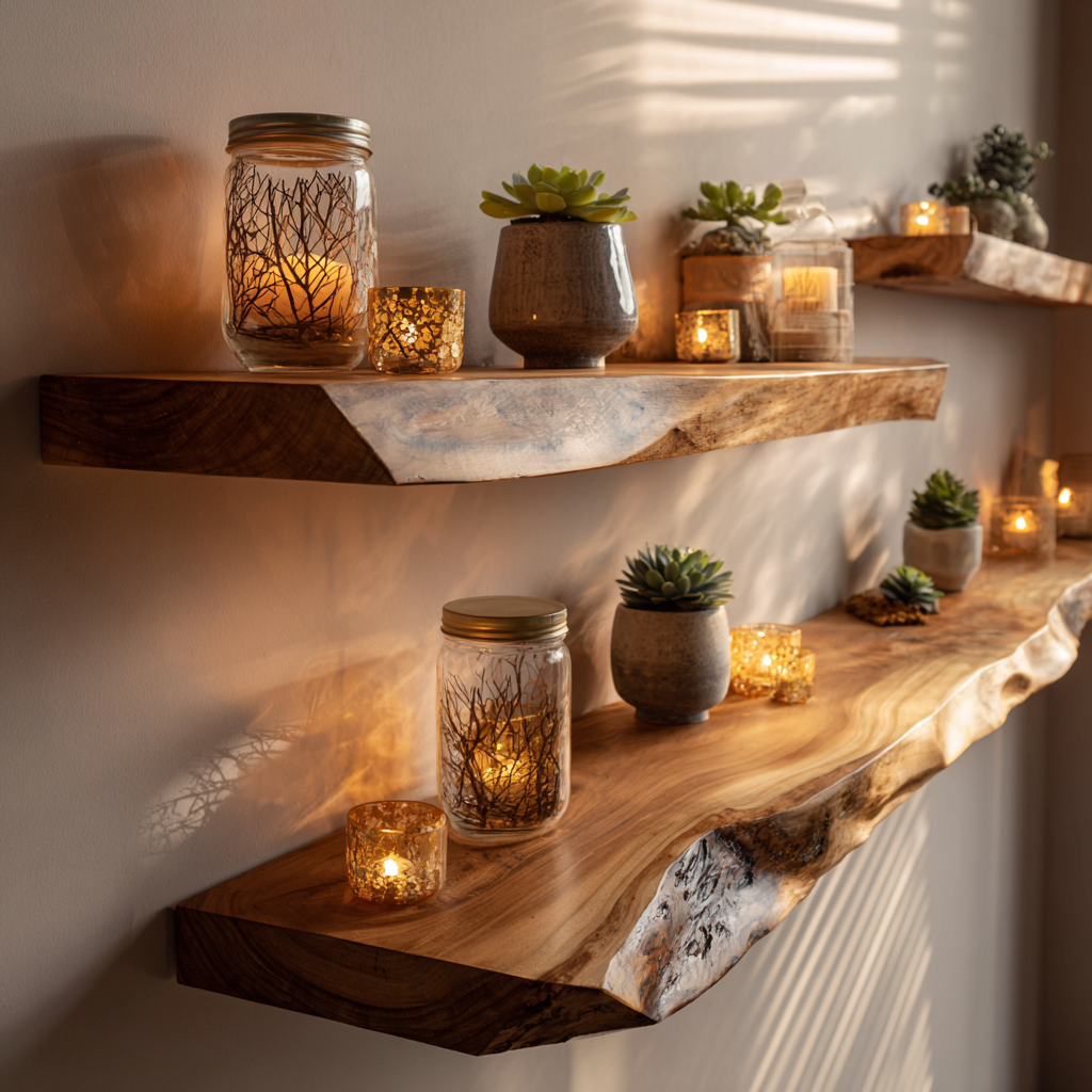 Live Edge Rustic Solid Wood Floating Shelf — product view 2