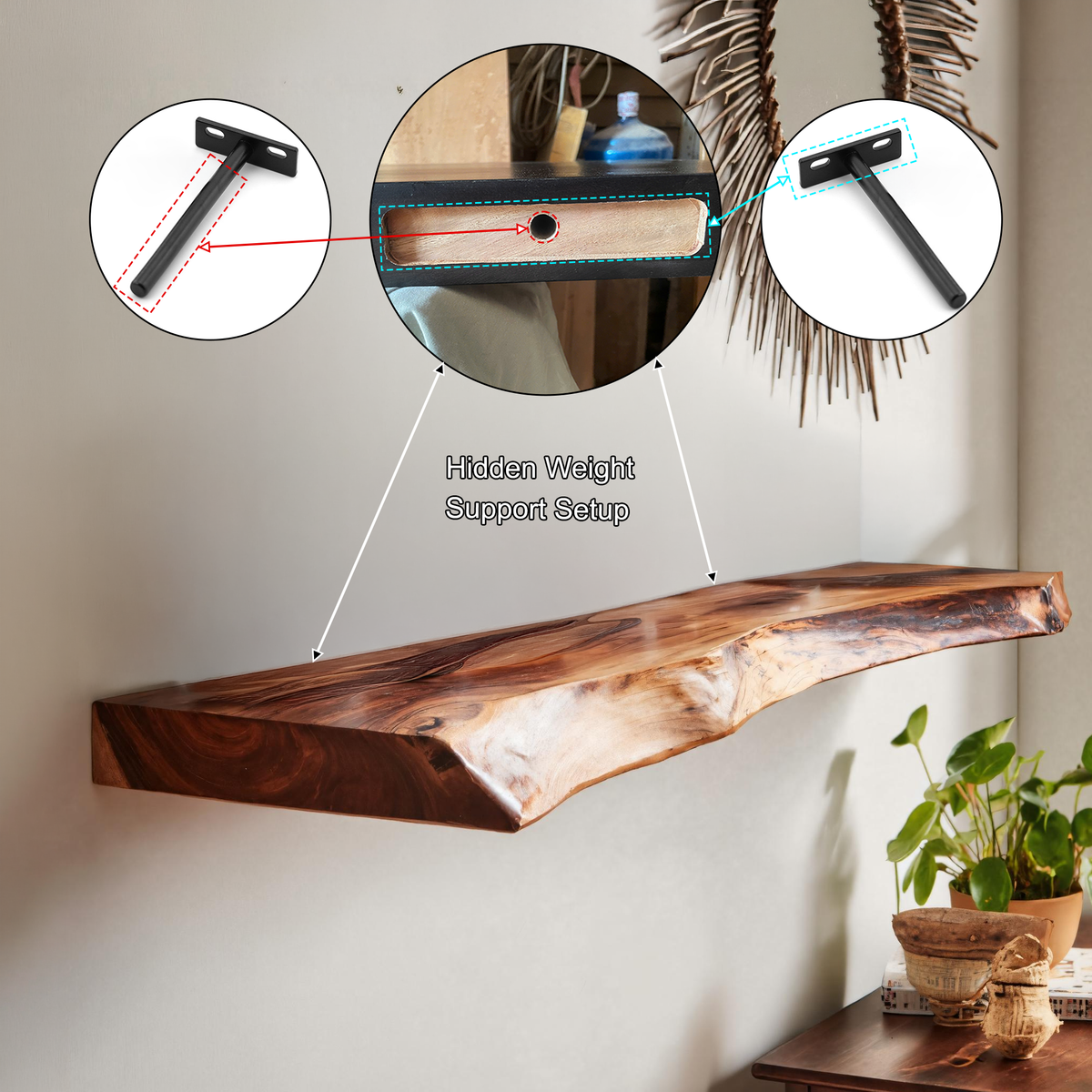 Live Edge Rustic Solid Wood Floating Shelf — product view 6