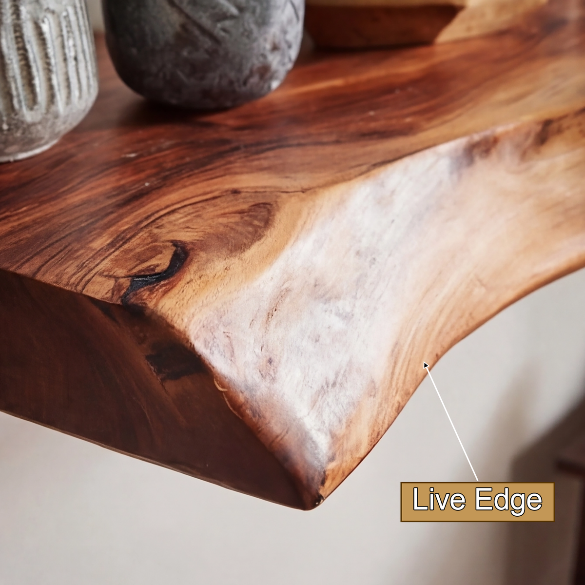 Live Edge Rustic Solid Wood Floating Shelf — product view 5
