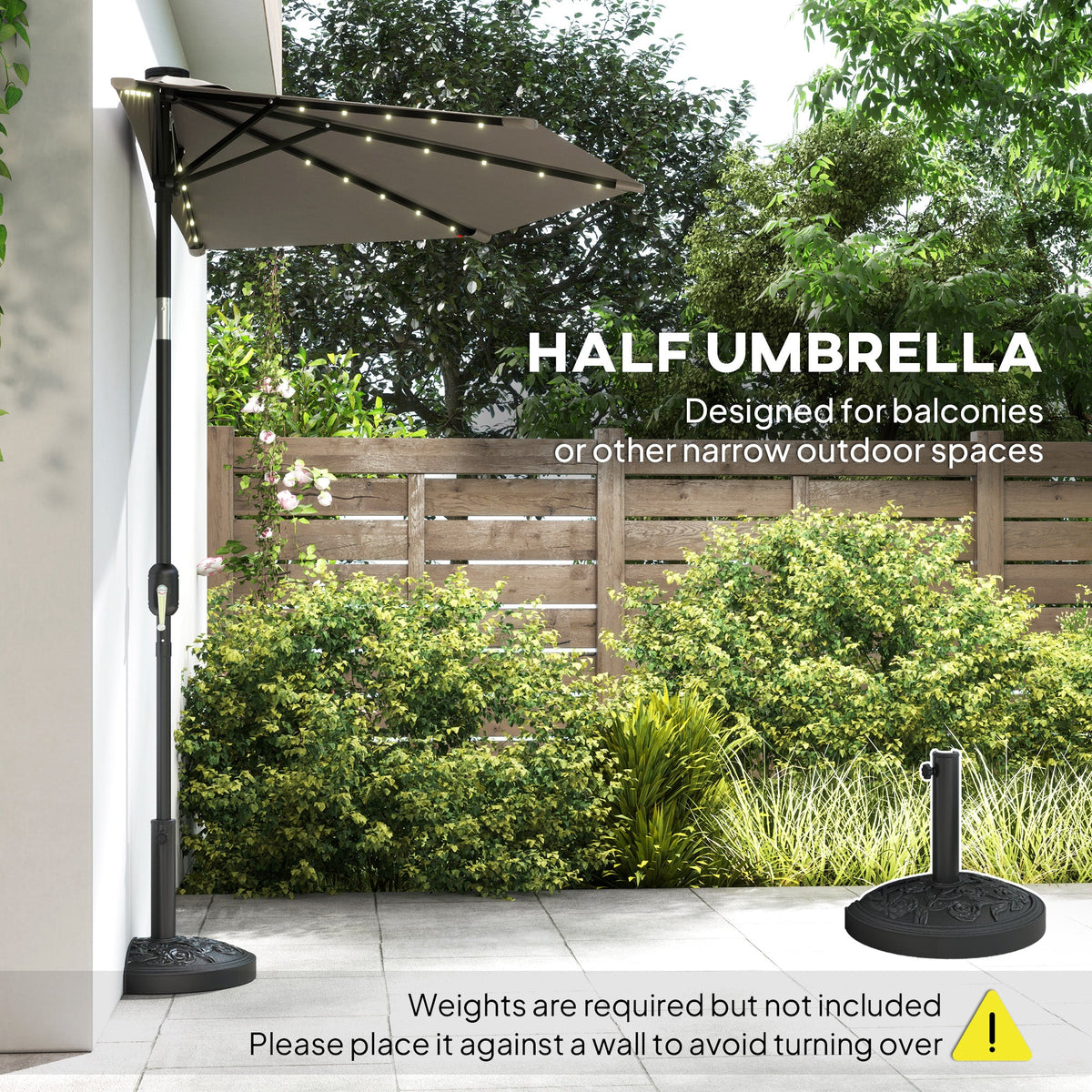 2.6 m Half Garden Parasol with Solar LED Lights and Tilt, Dark Grey — product view 6