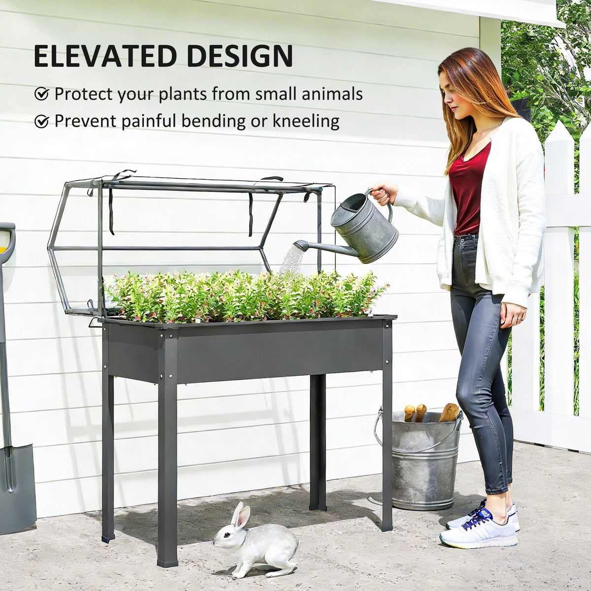 39.4" x 18.9" x 48.8" Raised Garden Bed with Cover, Dark Gray — product view 7