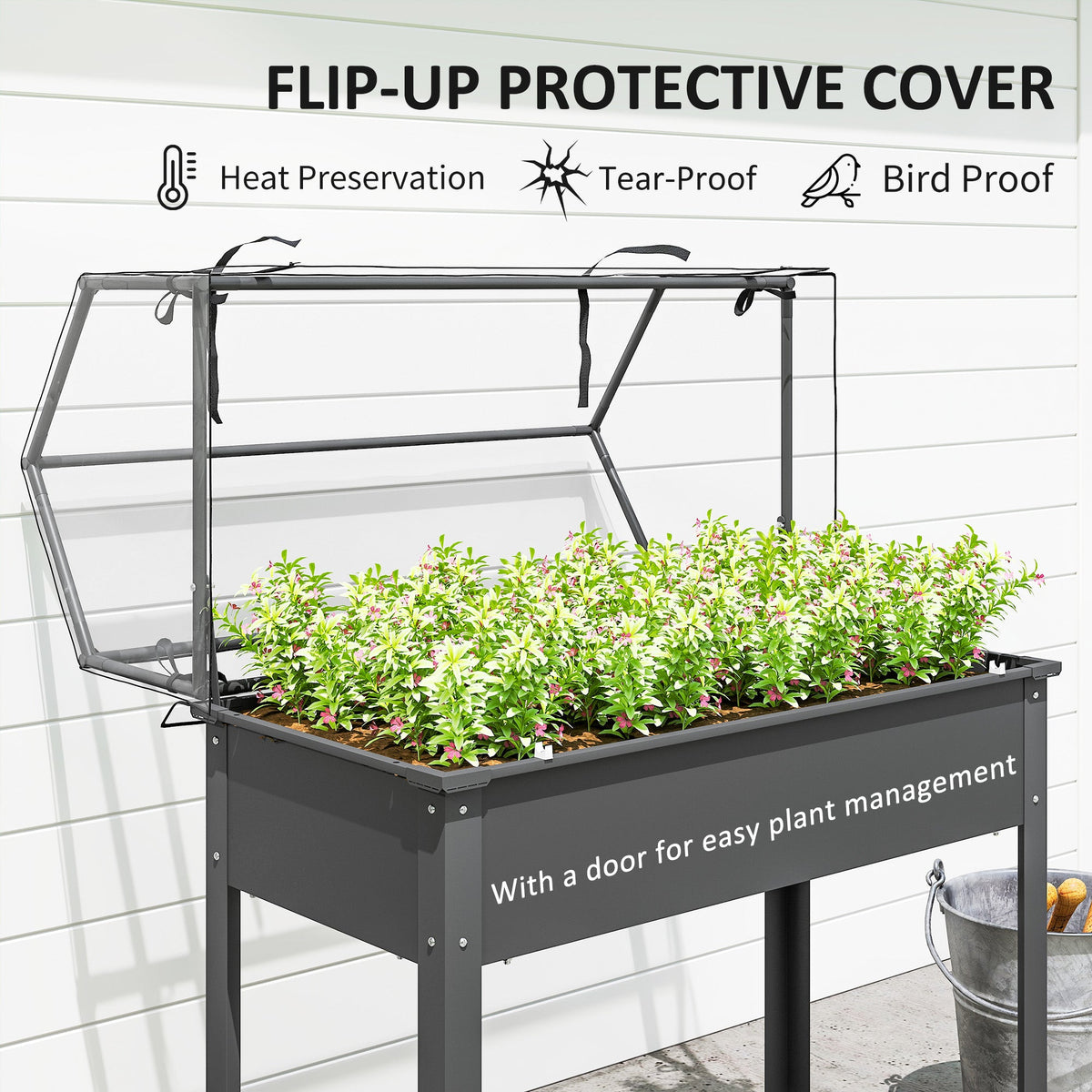 39.4" x 18.9" x 48.8" Raised Garden Bed with Cover, Dark Gray — product view 6