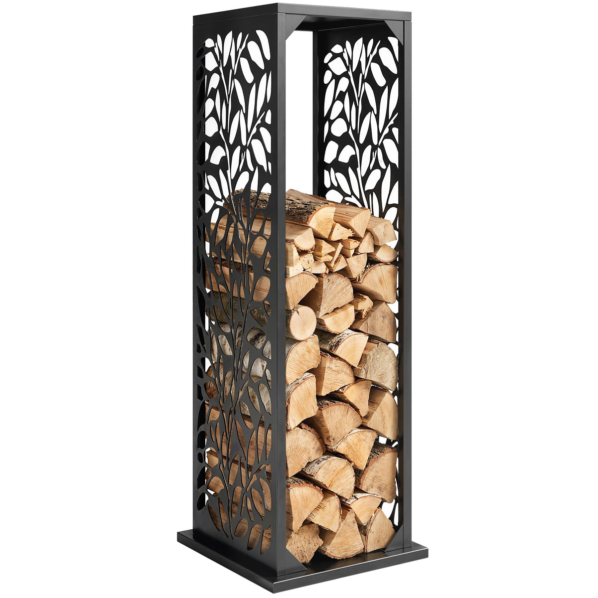 15 Inch Firewood Rack with Heavy-Duty Galvanized Steel Log Holder Featuring 4 Hooks & Adjustable Pads, Black — product view 1