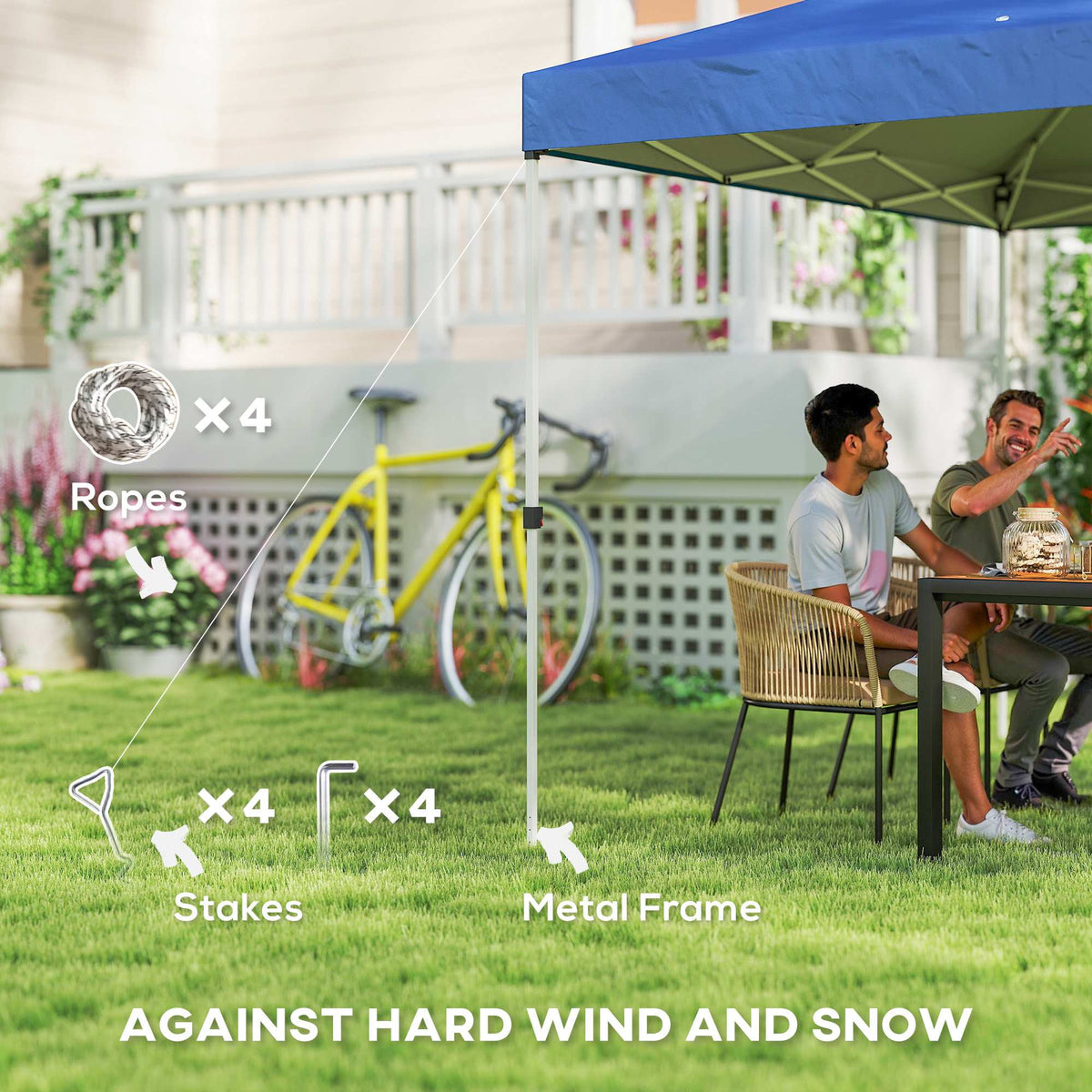 9.8' x 9.8' Pop-Up Canopy with Carrying Bag, Stakes and Ropes, Blue — product view 7