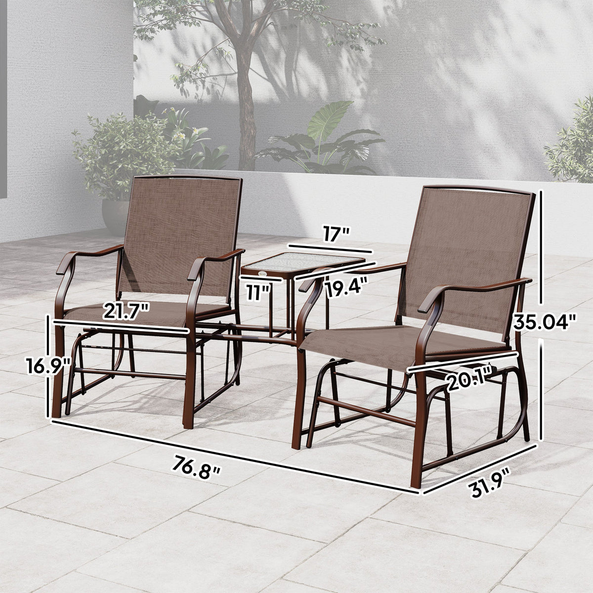 Outdoor Glider Chairs with Coffee Table for Backyard, Garden, and Porch, Coffee Brown — product view 5
