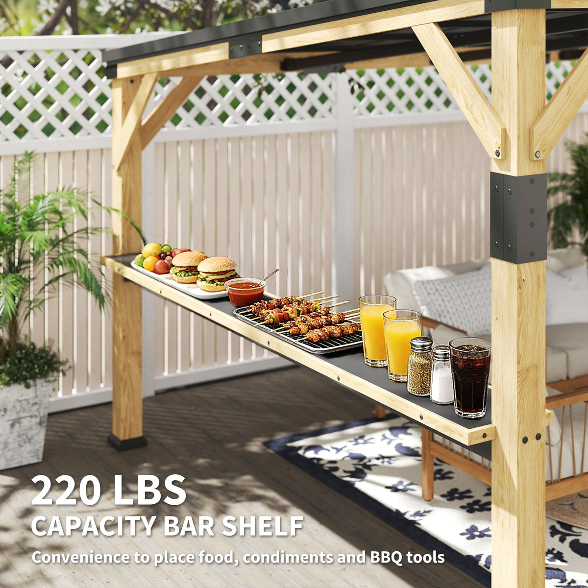 PerArbor 10' x 14' Wooden Lean-to Gazebo with Galvanized Steel Sloped Roof and Bar Shelf — product view 7