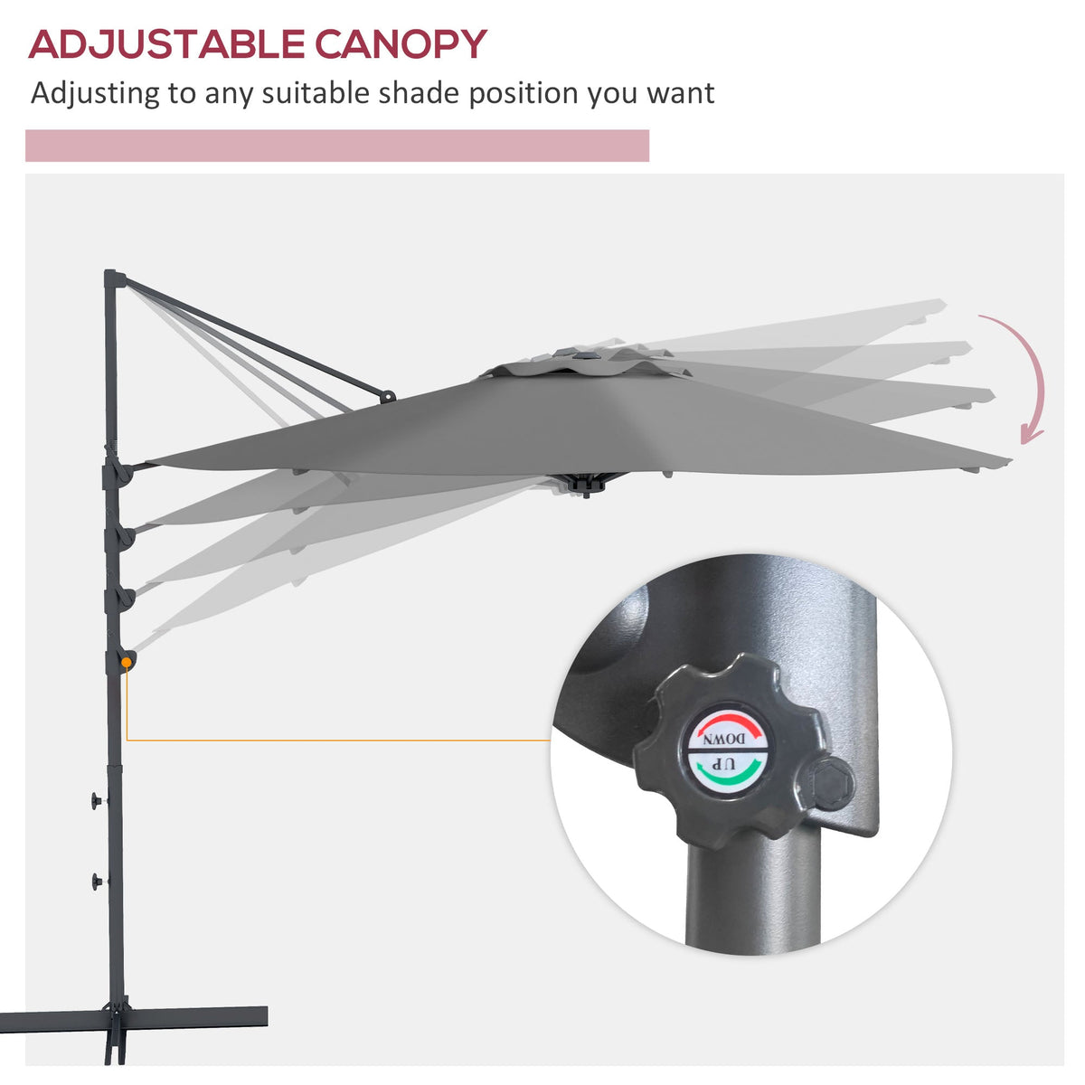 10ft Cantilever Patio Umbrella with 360° Rotation and Tilt, Grey — product view 7