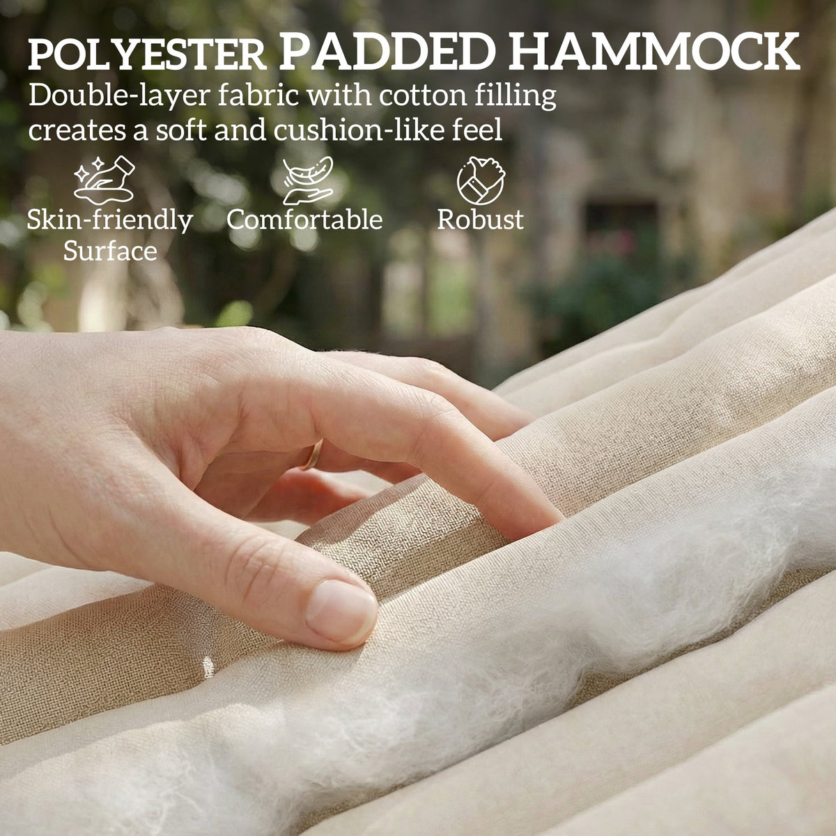 200 x 140 cm Double Hammock with Pillow and Pad, Cream White — product view 6