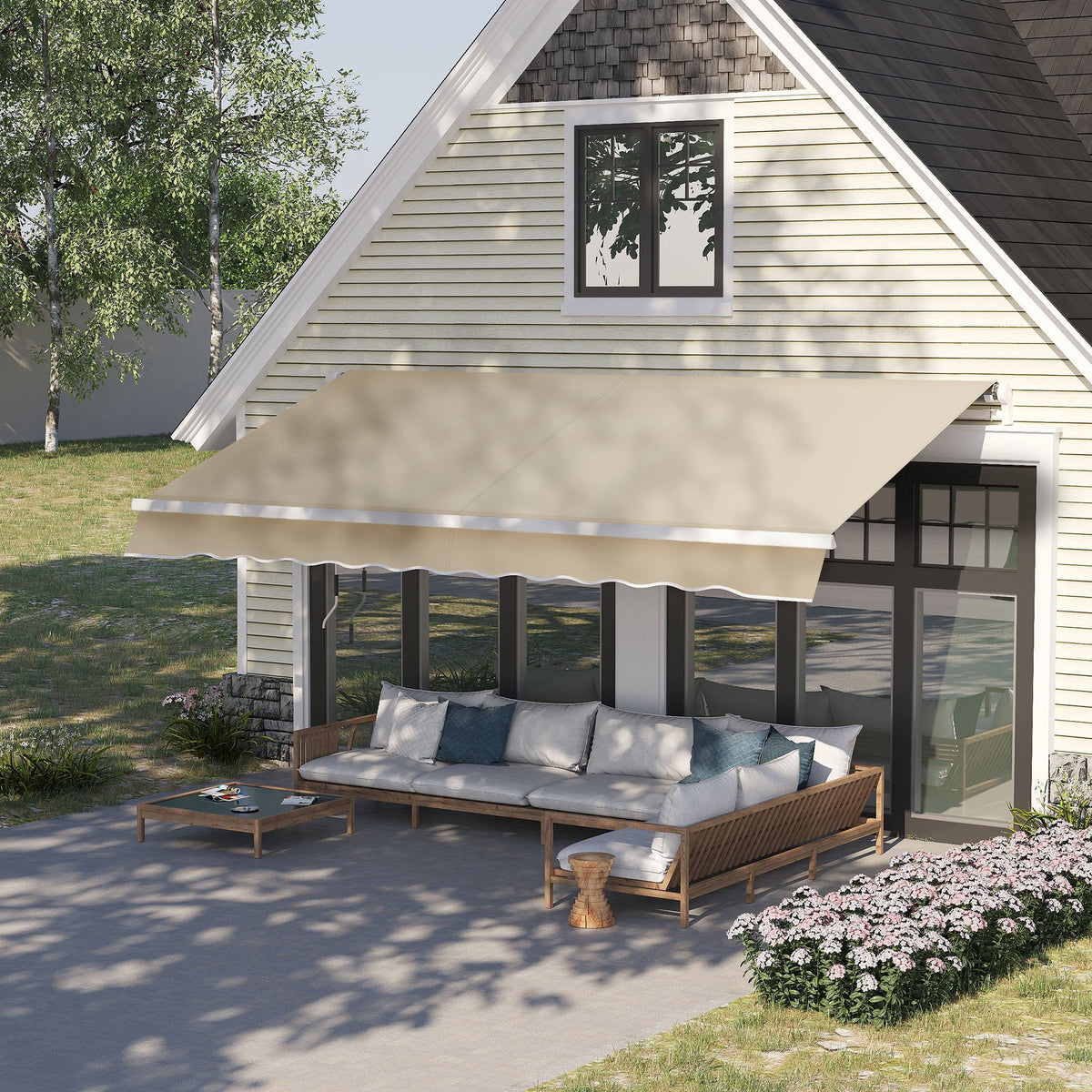 12' x 8' Retractable Awning with Manual Crank, Cream White — product view 4