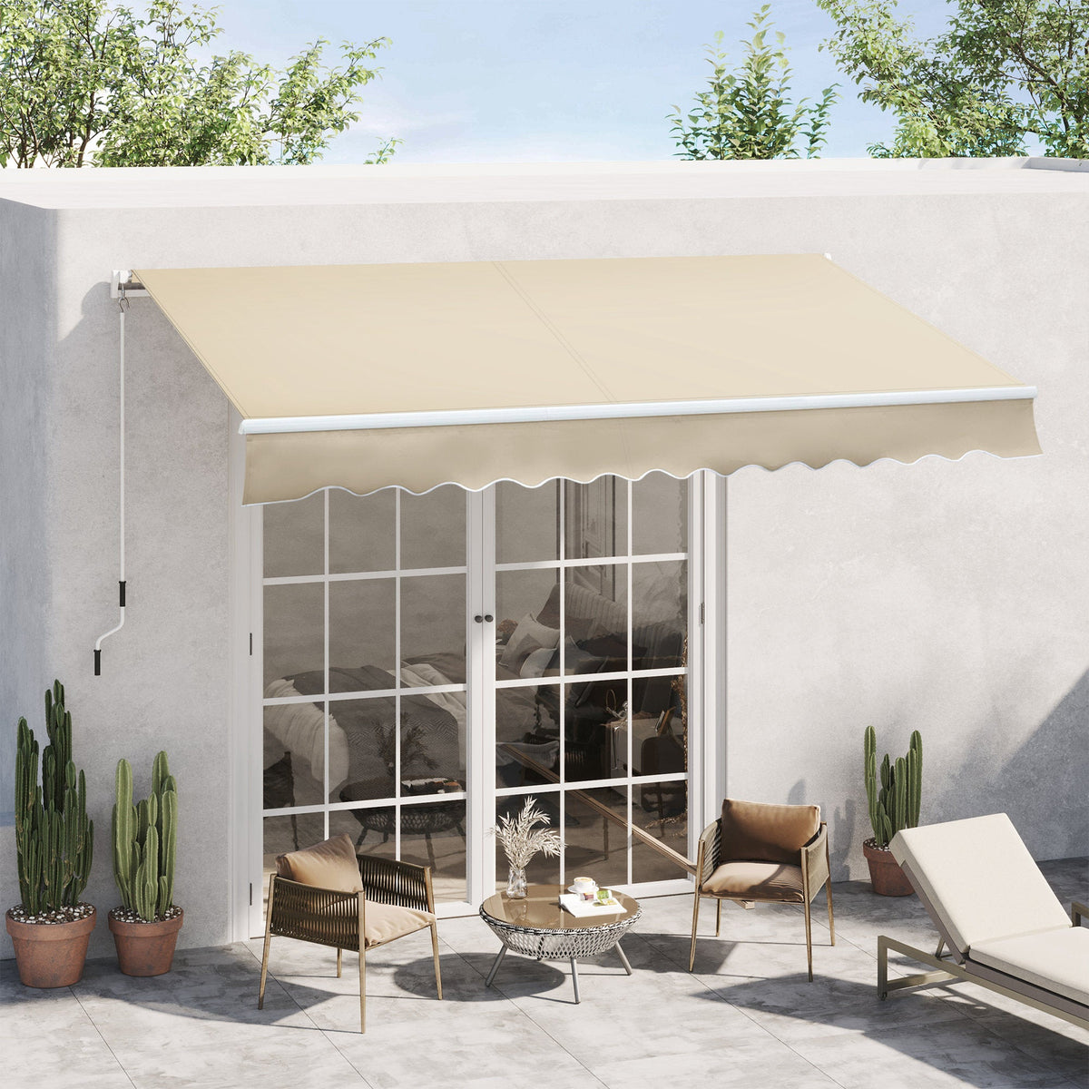12' x 8' Retractable Awning with Manual Crank, Cream White — product view 3