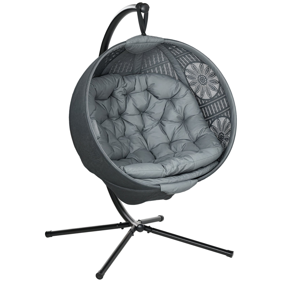 Outdoor Hanging Chair with Metal Stand, Foldable Basket & Side Pocket, Charcoal Grey — product view 1