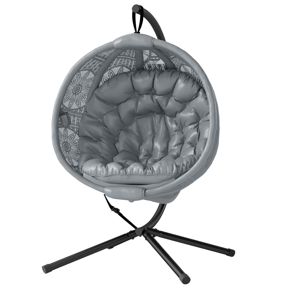 Outdoor Hanging Chair with Metal Stand, Foldable Basket & Side Pocket, Charcoal Grey — product view 2