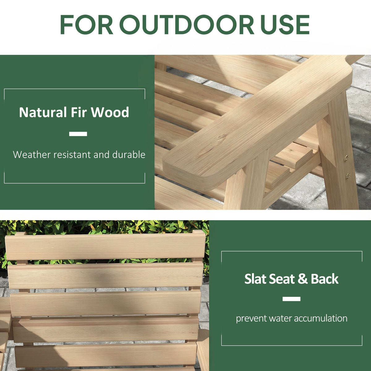 2 Seater Wooden Garden Bench with Convertible Middle Table, Natural — product view 7