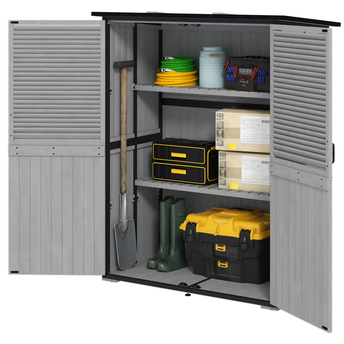Wood Outdoor Storage Cabinet with Lock and Shelves, Gray — product view 2