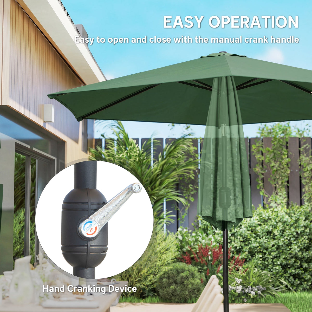2.6 m Garden Parasol with Tilt, Crank, Vent & Aluminium Pole, Dark Green — product view 6