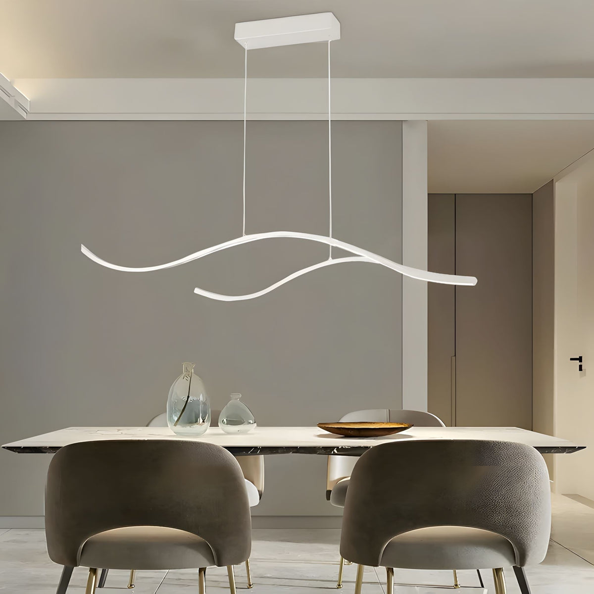 MODERN WAVES Curved LED Chandelier Dimmable Color Changeable Dining Room Kitchen Island — product view 3