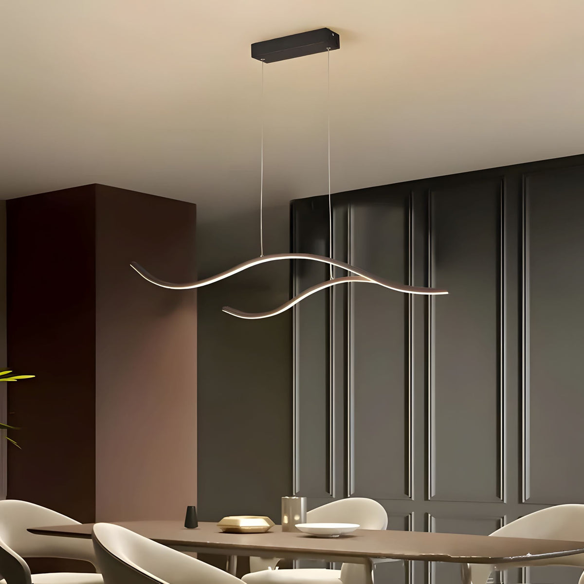 MODERN WAVES Curved LED Chandelier Dimmable Color Changeable Dining Room Kitchen Island — product view 1