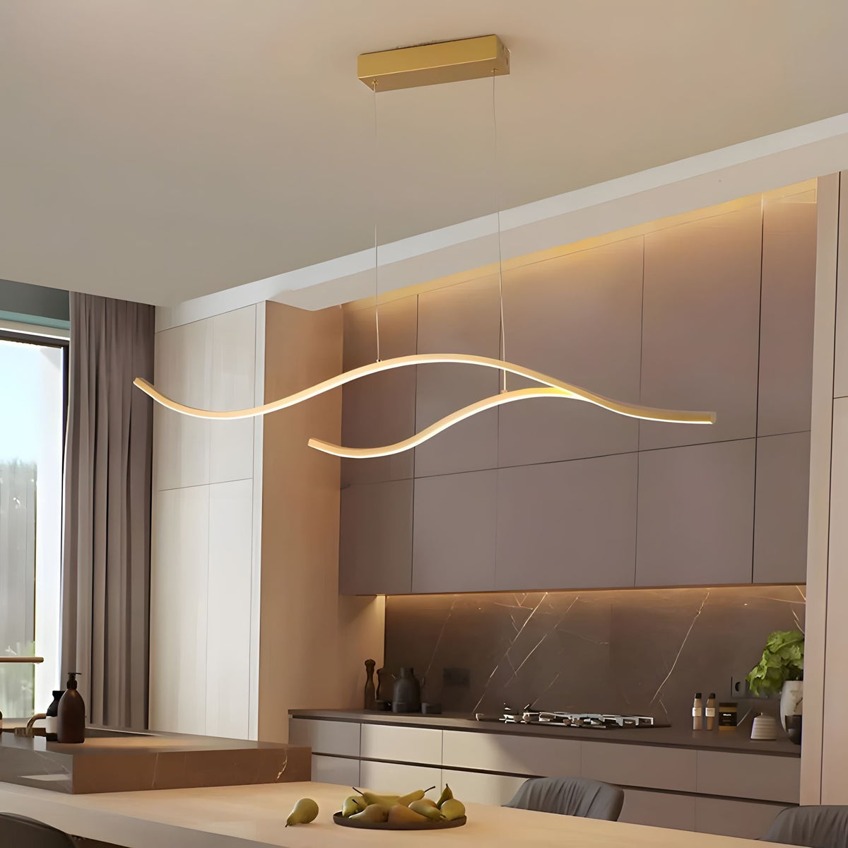 MODERN WAVES Curved LED Chandelier Dimmable Color Changeable Dining Room Kitchen Island — product view 2