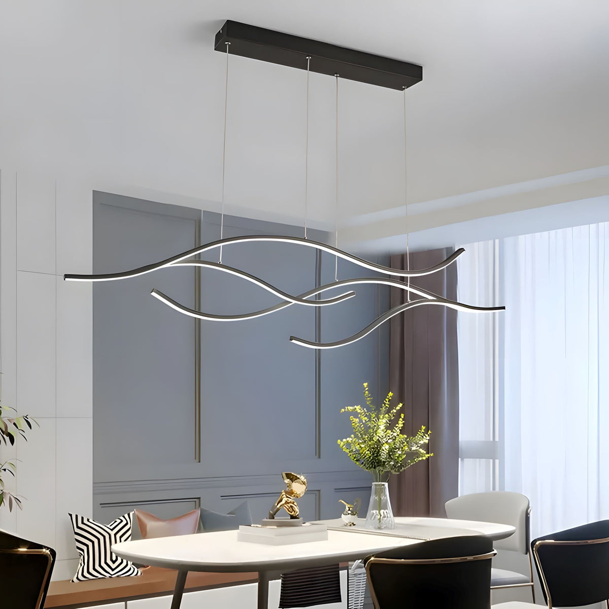 MODERN WAVES Curved LED Chandelier Dimmable Color Changeable Dining Room Kitchen Island — product view 4