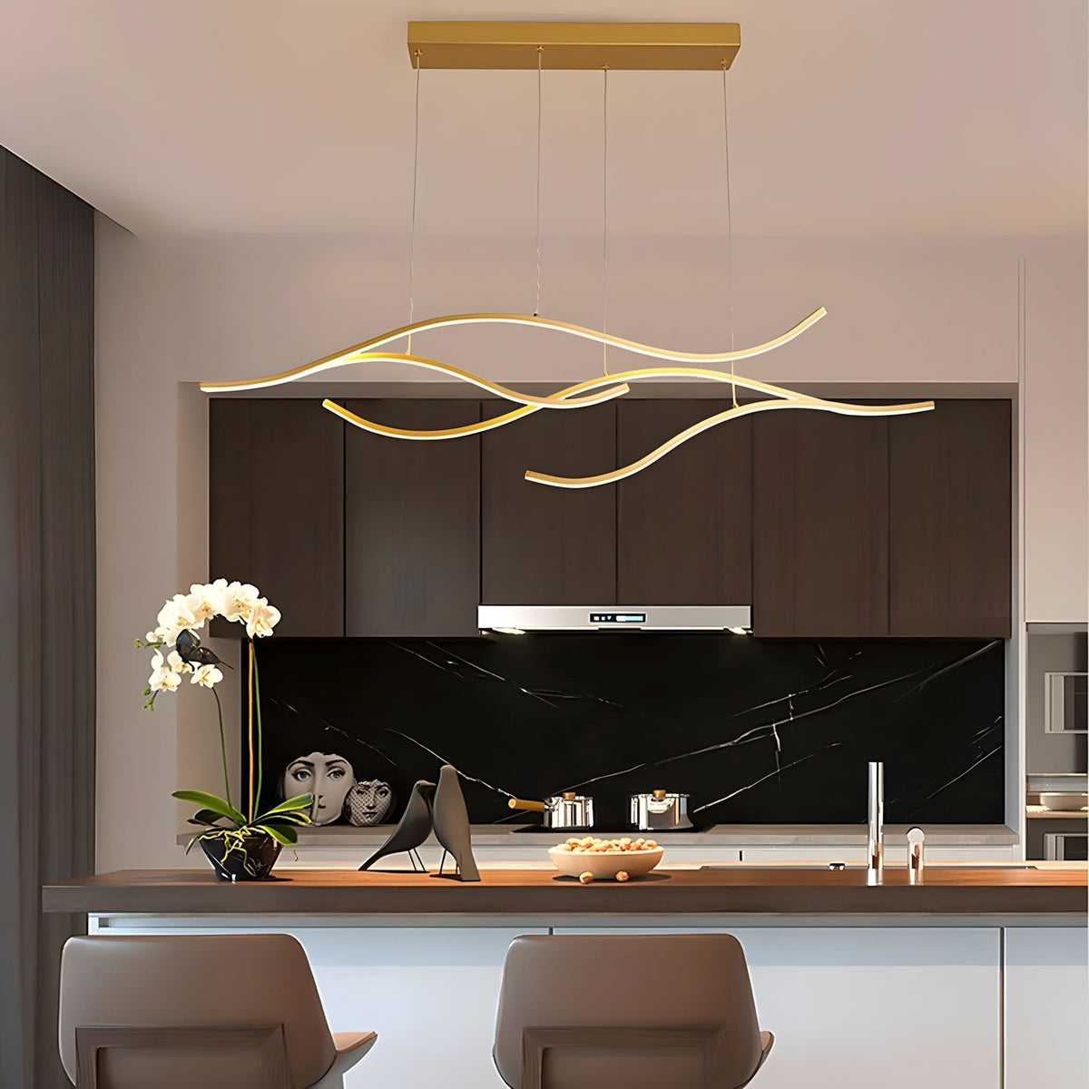 MODERN WAVES Curved LED Chandelier Dimmable Color Changeable Dining Room Kitchen Island — product view 5