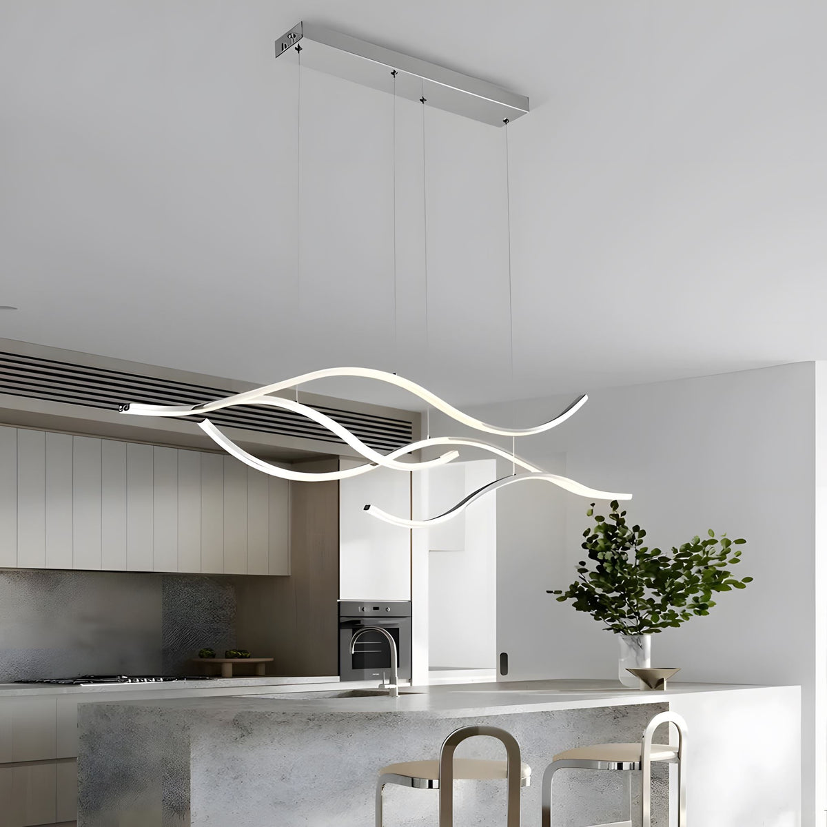 MODERN WAVES Curved LED Chandelier Dimmable Color Changeable Dining Room Kitchen Island — product view 6