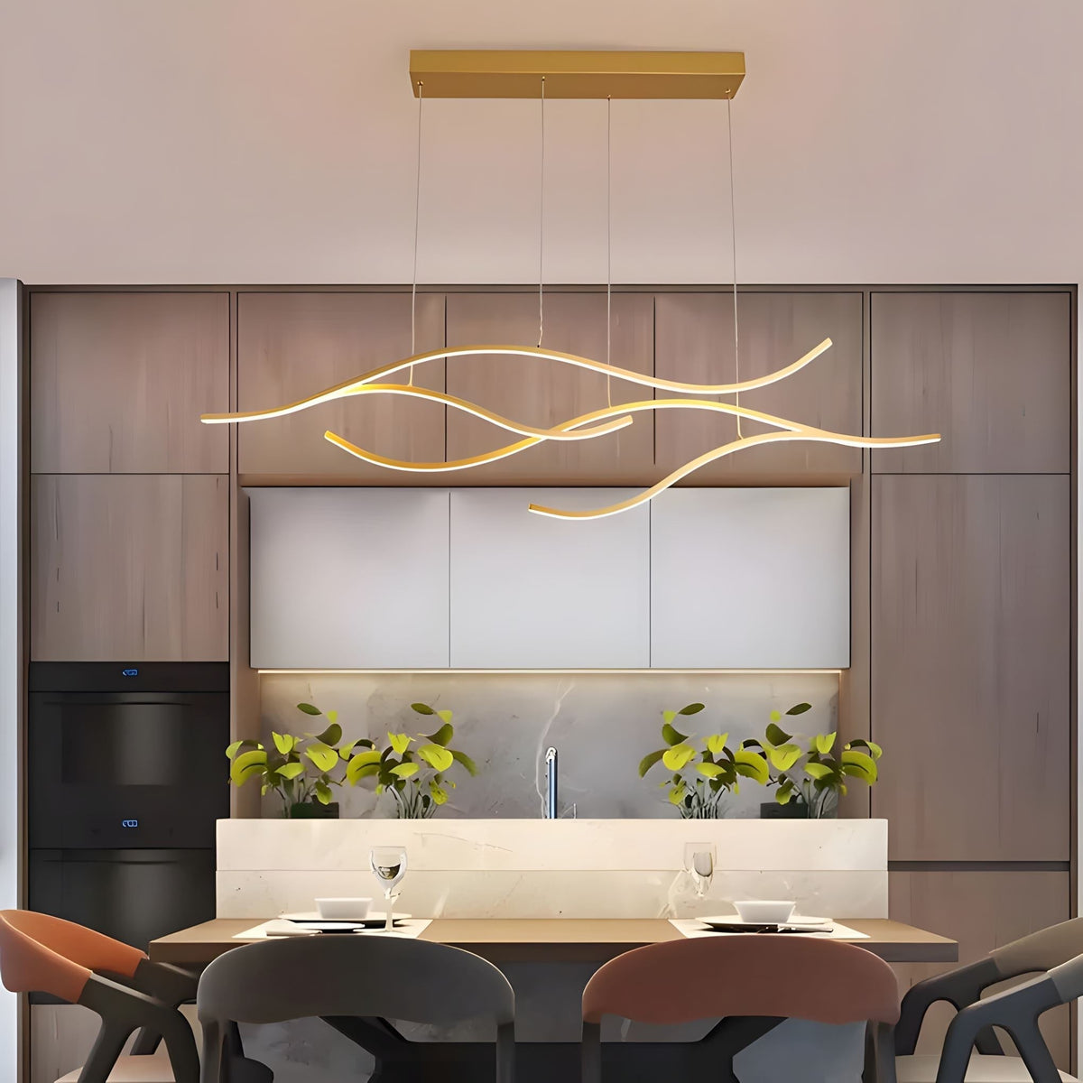 MODERN WAVES Curved LED Chandelier Dimmable Color Changeable Dining Room Kitchen Island — product view 7