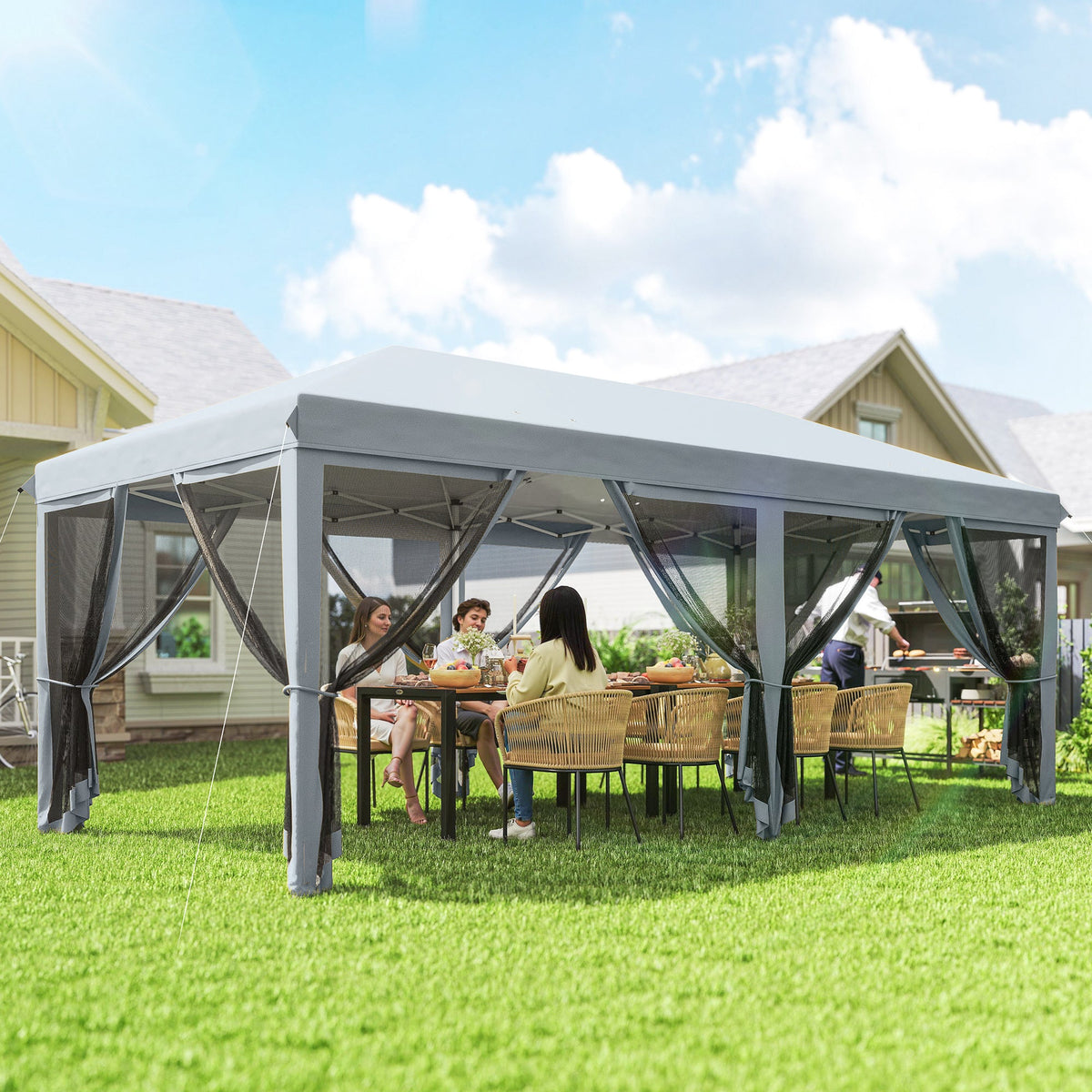10' x 20' Pop-Up Canopy Tent with Removable Mesh Sidewall Netting, Grey — product view 3