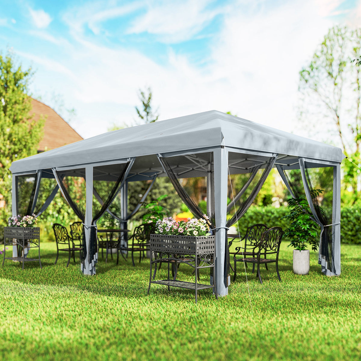 10' x 20' Pop-Up Canopy Tent with Removable Mesh Sidewall Netting, Grey — product view 4