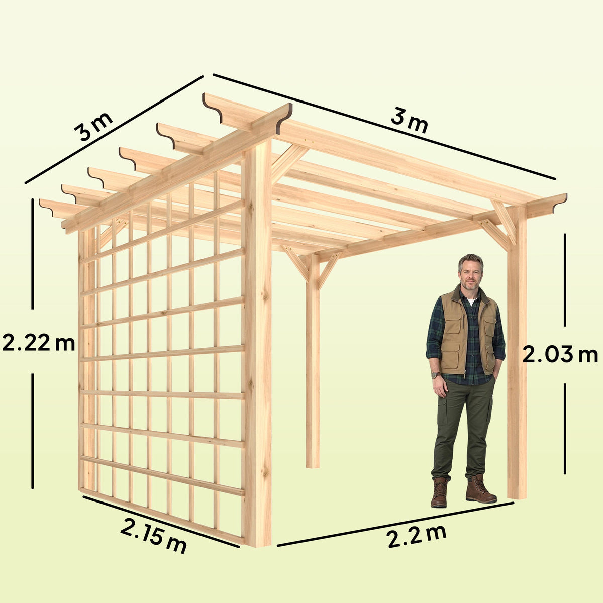 PerArbor 3 x 3 m Natural Wood Pergola Kit with Grape Trellis & Triangle Supports — product view 5