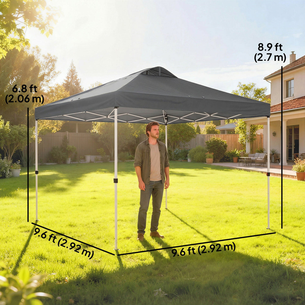 9.8' x 9.8' Pop-Up Canopy with Carrying Bag, Stakes and Ropes, Dark Grey — product view 4