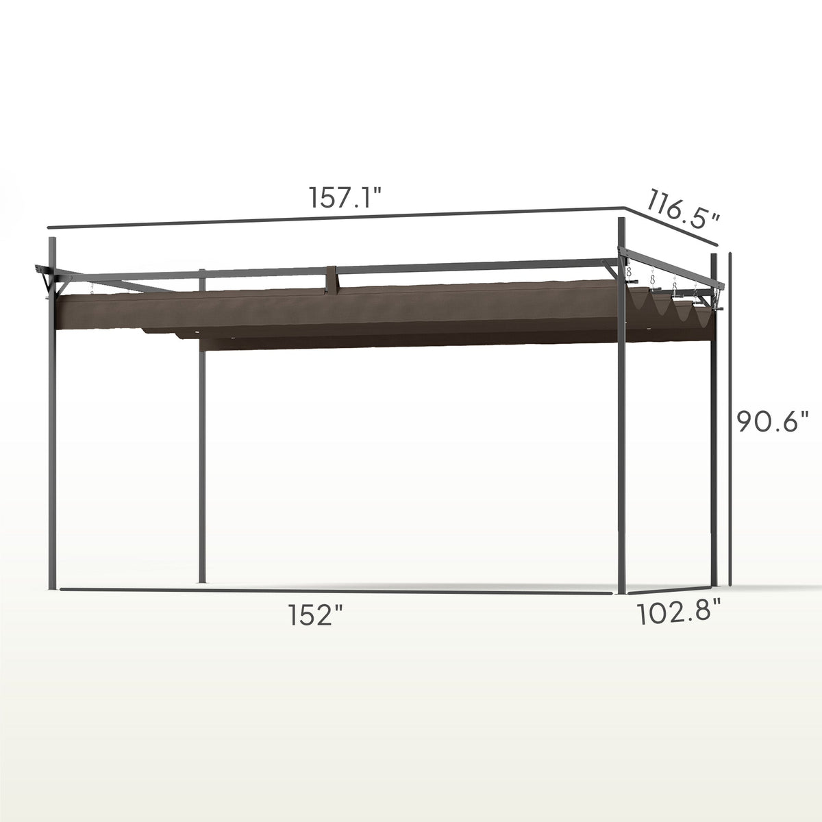 10' x 13' Retractable Pergola Canopy, Brown — product view 5