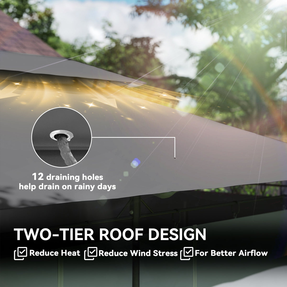 10' x 13' Patio Gazebo with Double Roof and Curtains, Grey — product view 6