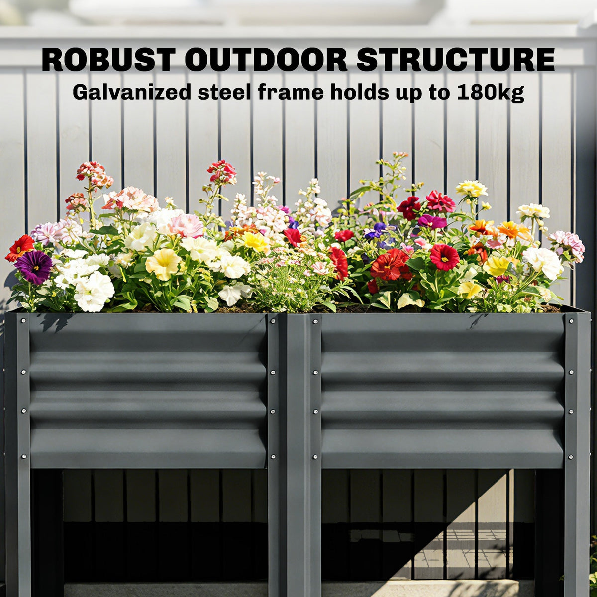 Galvanized Steel Raised Garden Bed with Legs and Storage Shelf, Dark Grey — product view 7