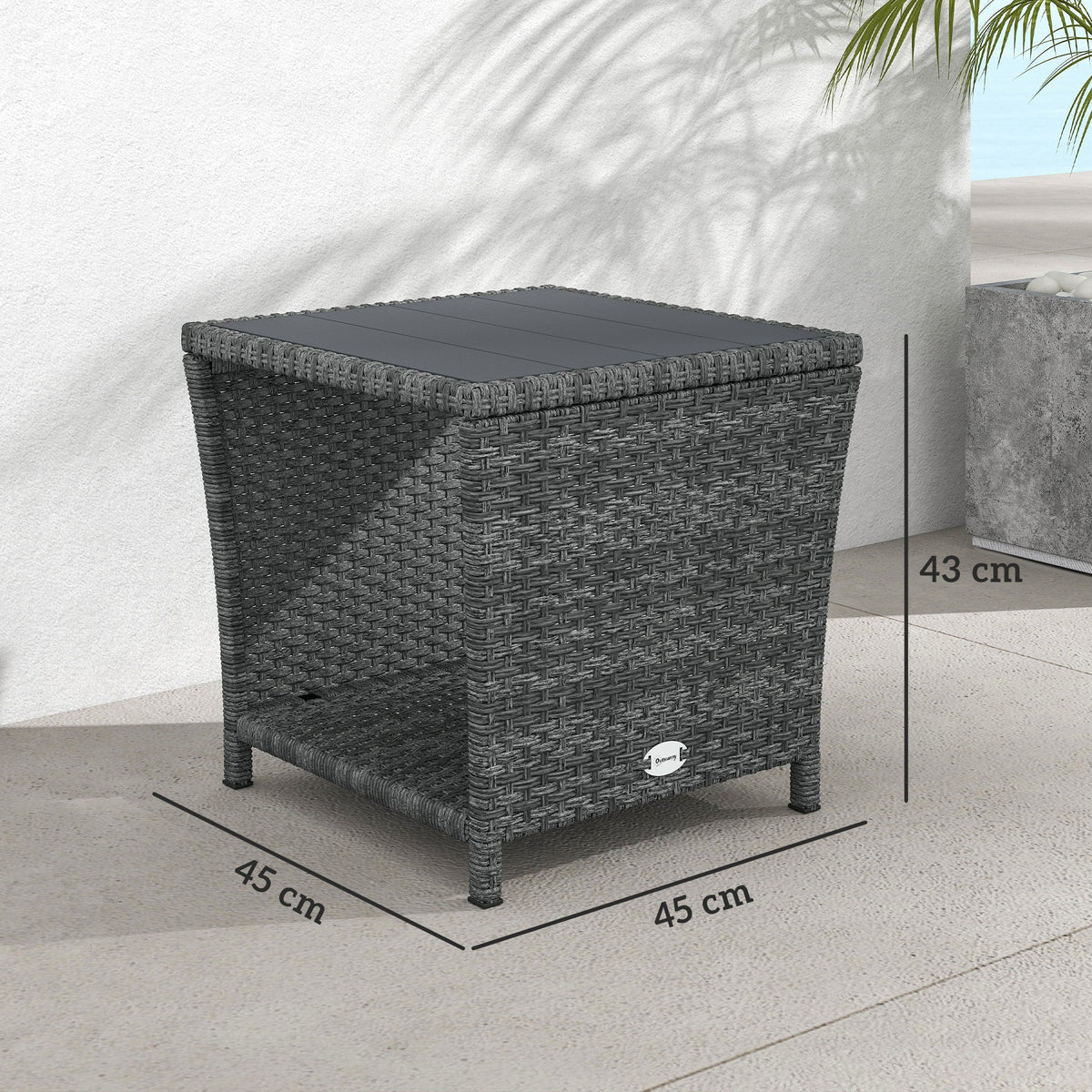 2-Tier PE Rattan Side Table with Storage Shelf, Grey — product view 5