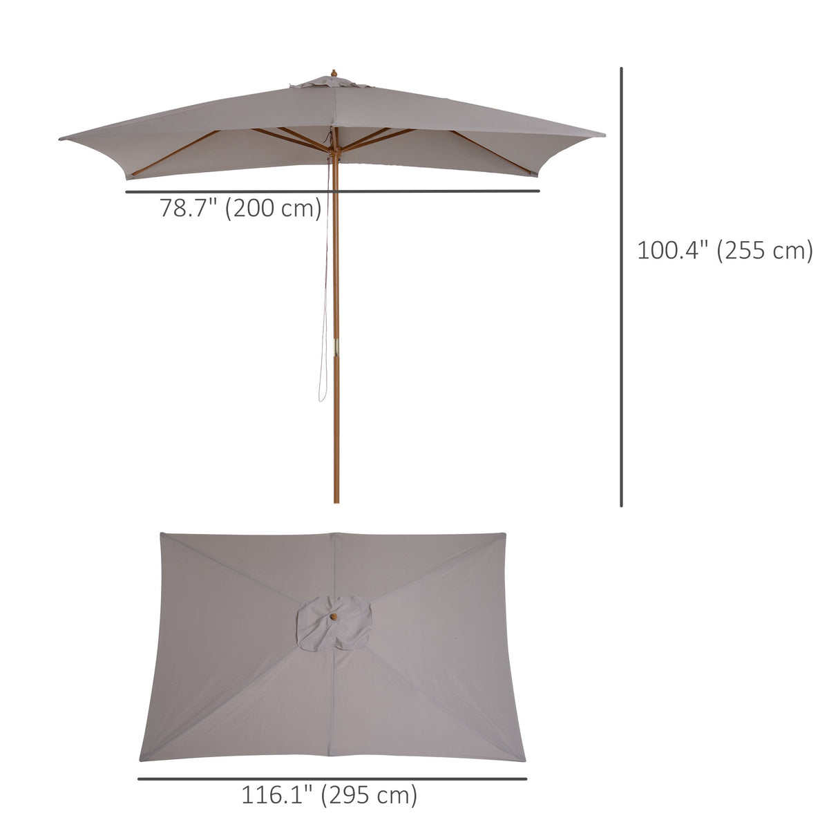7' x 10' Wooden Patio Umbrella with Top Vent, Grey — product view 5