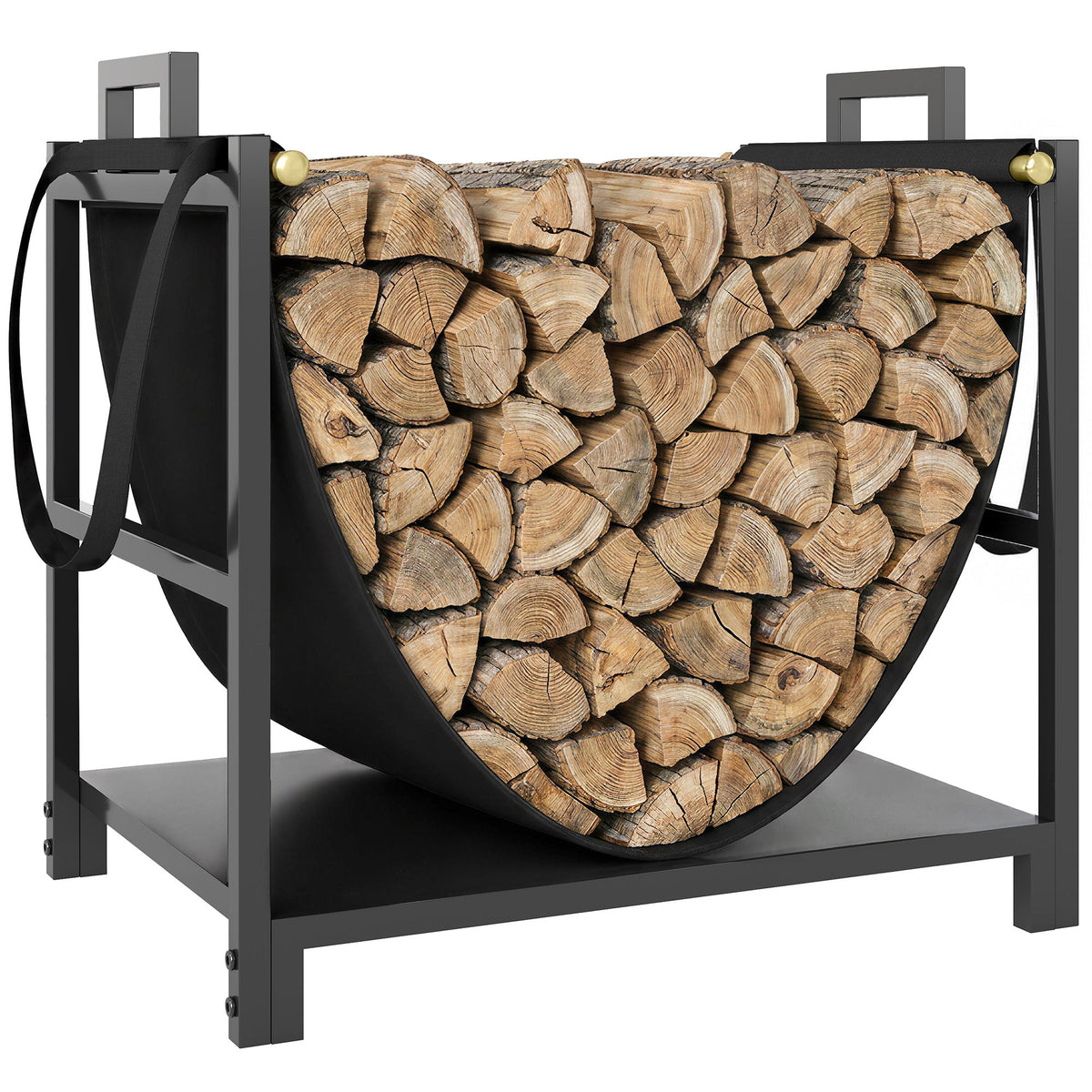 19 Inch Heavy Duty Steel Firewood Rack with Canvas Carrier for Indoor Fireplace Storage, Black — product view 1