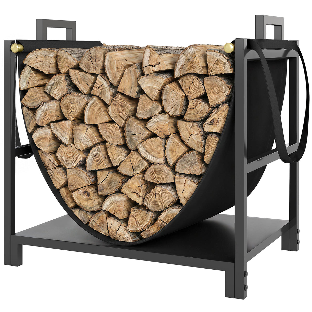 19 Inch Heavy Duty Steel Firewood Rack with Canvas Carrier for Indoor Fireplace Storage, Black — product view 2