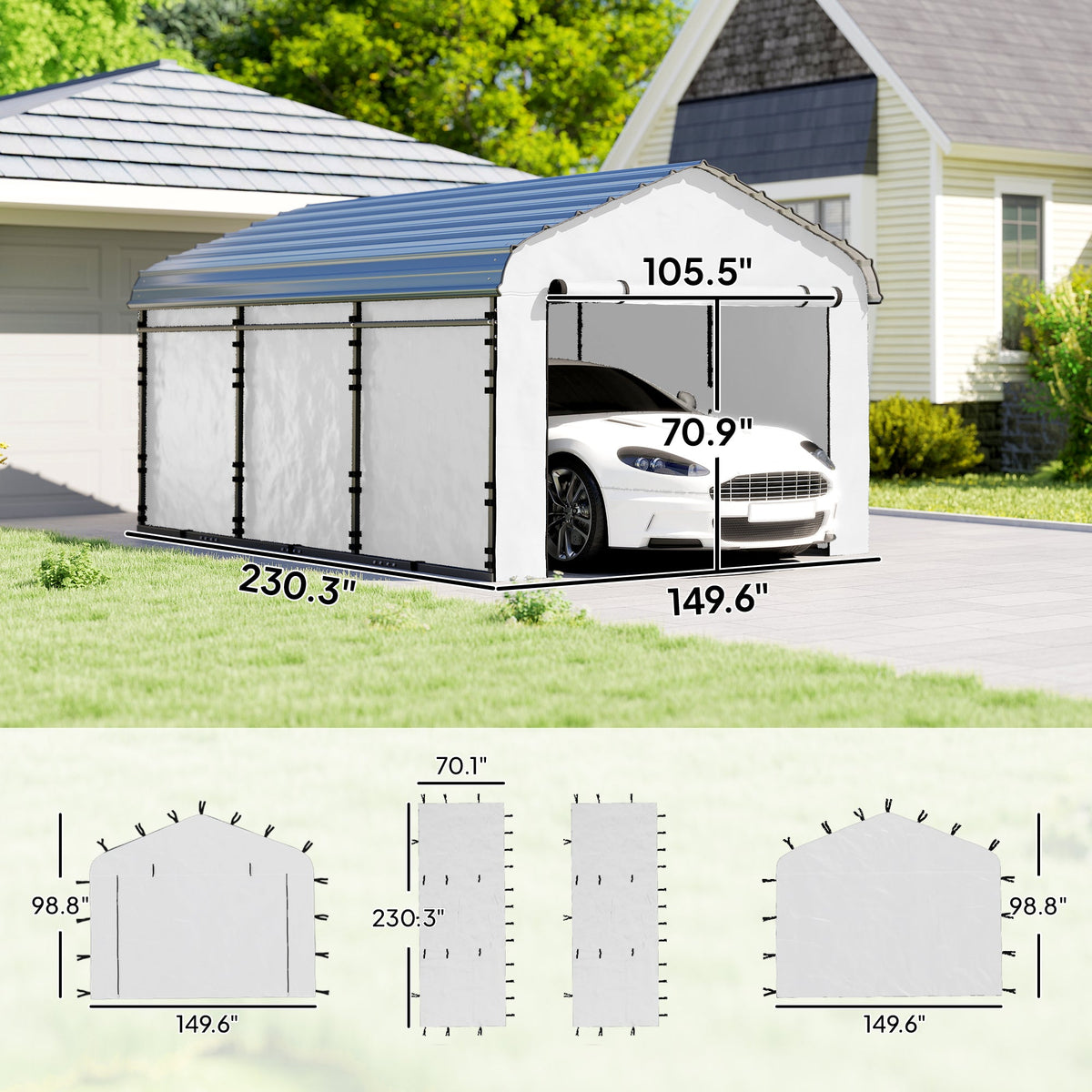 Carport Sidewall Panels Set of 4 for 12' x 20' Carports, White — product view 5