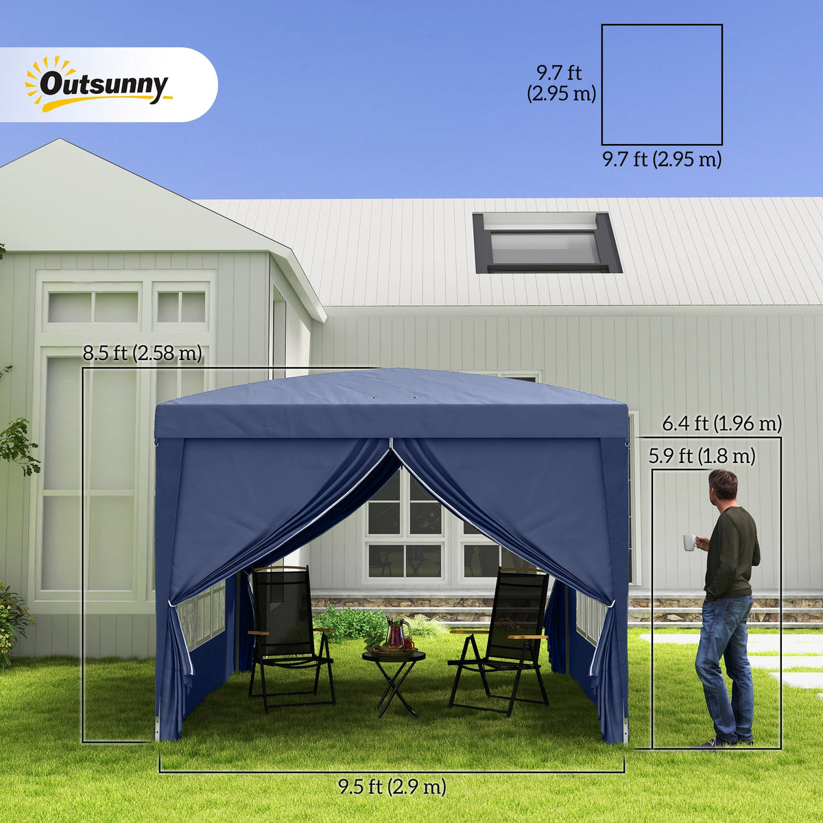 10' x 10' Outdoor Pop Up Party Tent Gazebo with Carrying Bag, Blue — product view 5