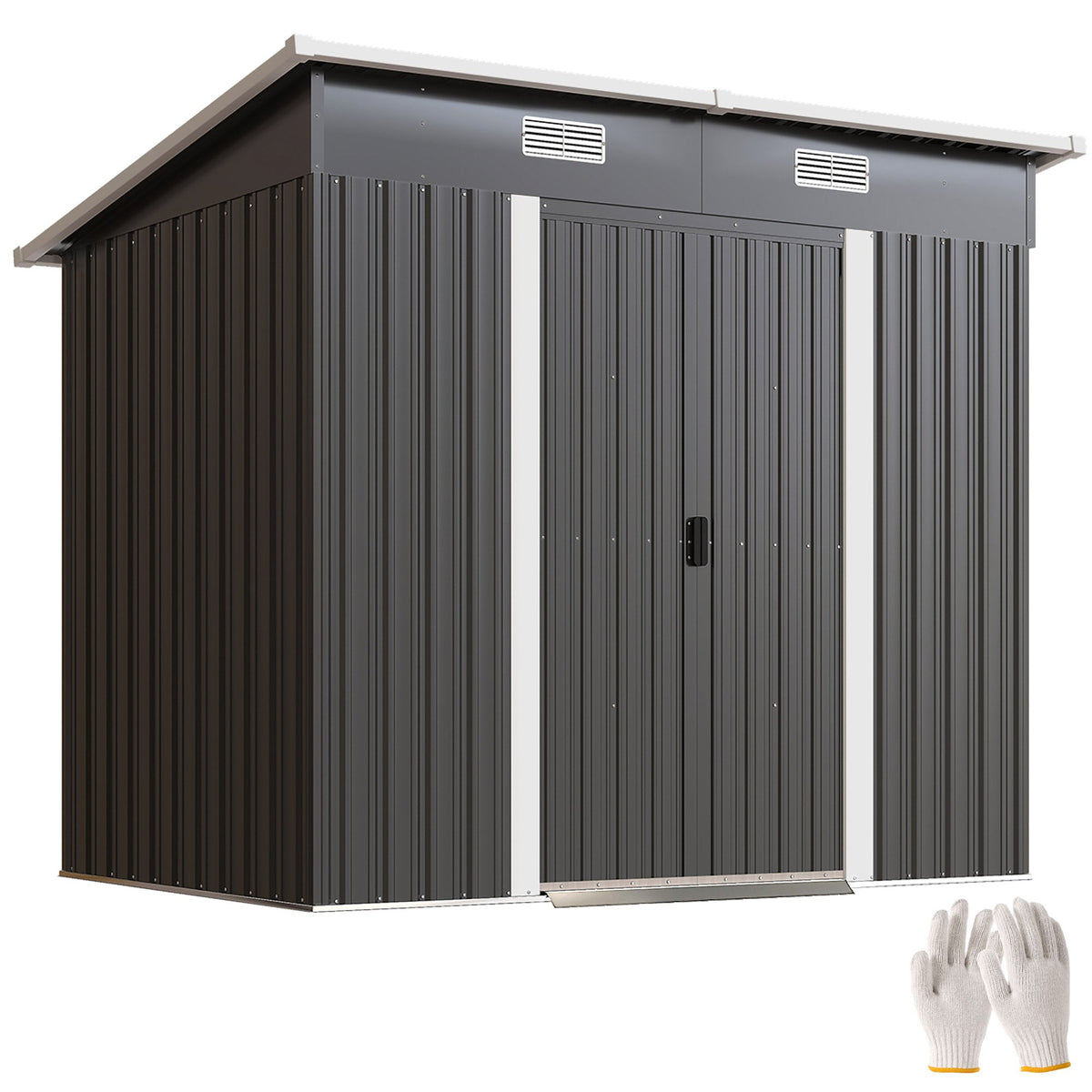 7' x 4' Outdoor Storage Shed with Lockable Double Doors, Black — product view 1