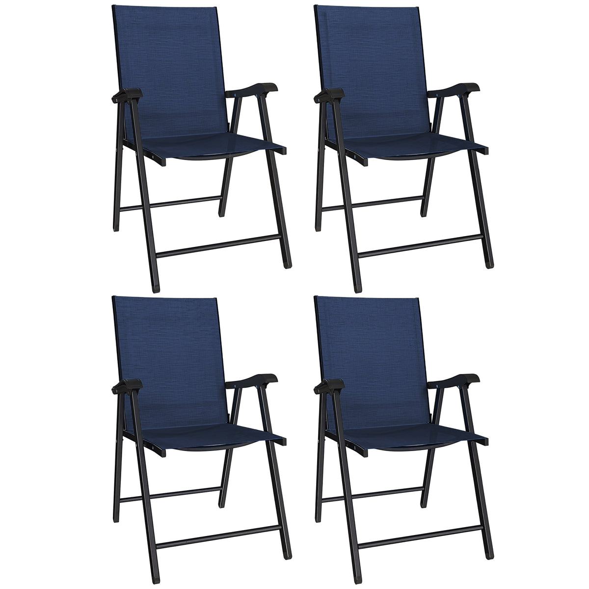 Set of 4 Folding Garden Chairs with High Back and Armrests, Navy Blue — product view 1