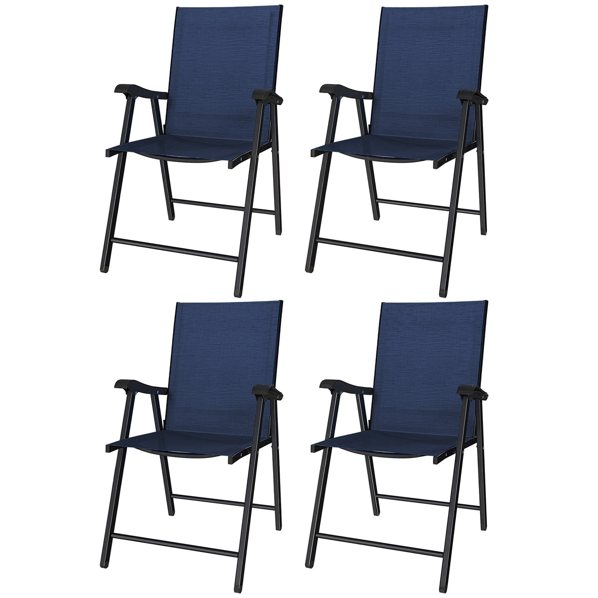 Set of 4 Folding Garden Chairs with High Back and Armrests, Navy Blue — product view 2
