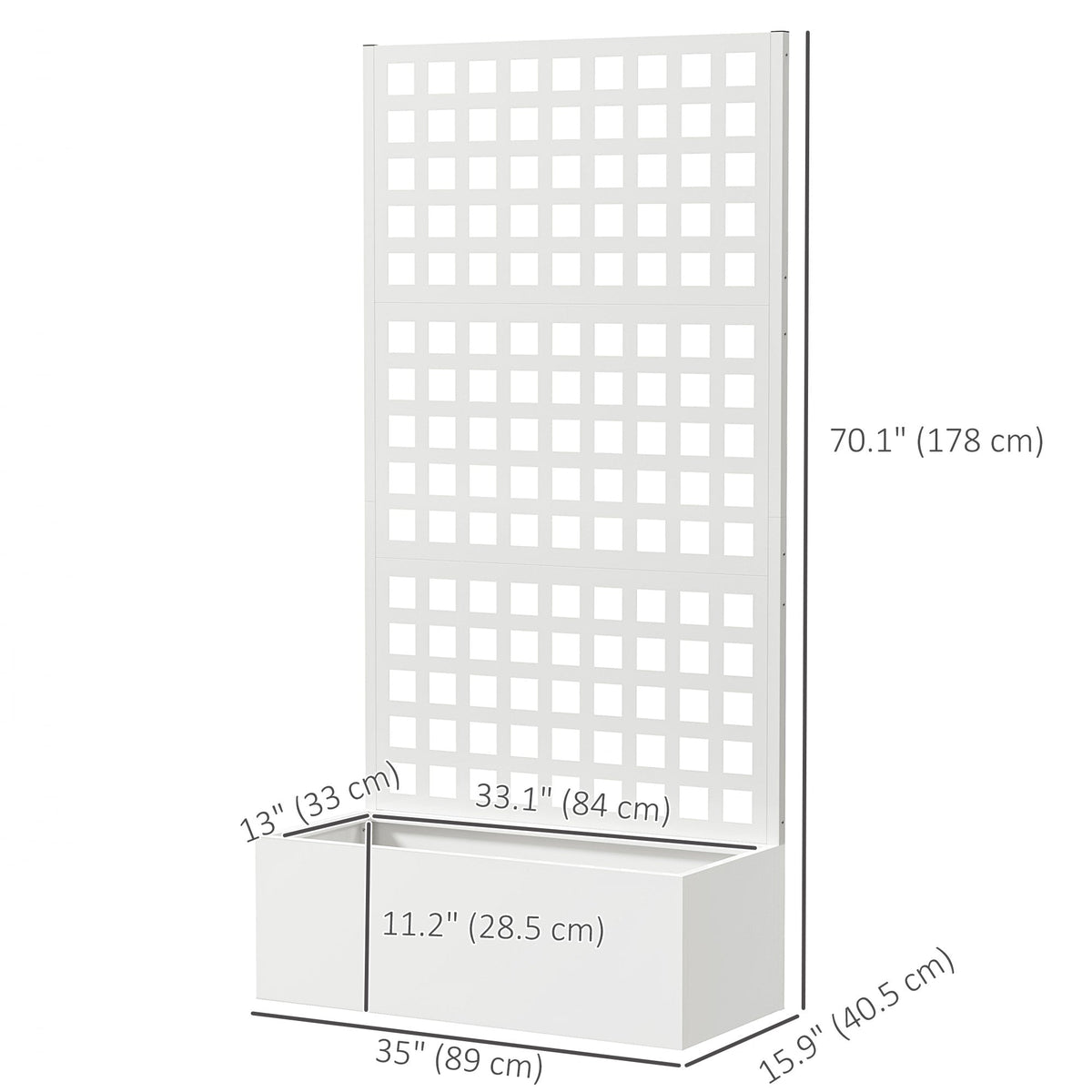 35" x 16" x 70" Raised Garden Bed with Trellis and Privacy Screen, White — product view 5