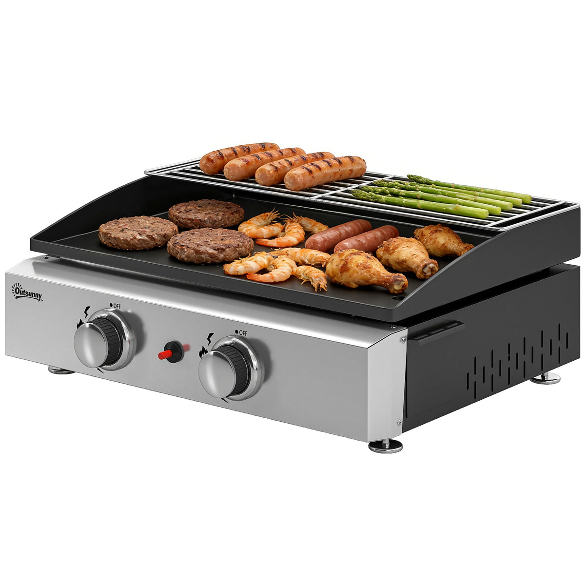 2 Burner Gas Plancha Grill with Warming Rack, 5 kW, Black — product view 2