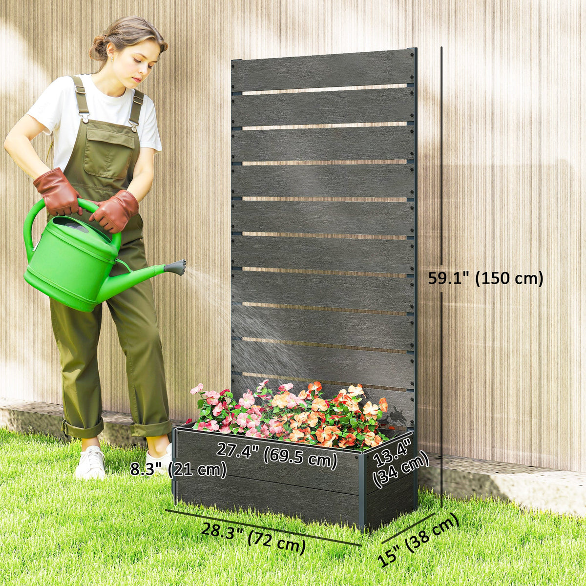 28" x 15" x 59" Raised Garden Bed with Trellis, Dark Grey — product view 5