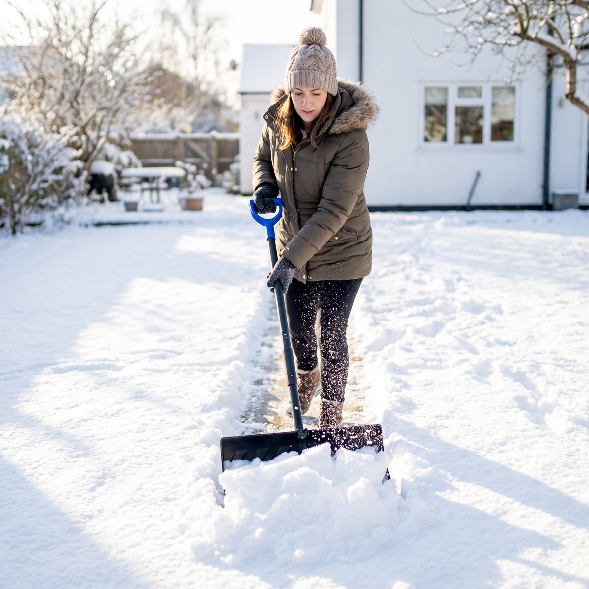 2-in-1 Snow Shovel & Scraper, 22" Heavy Duty Pusher with Metal Strip, Black — product view 4