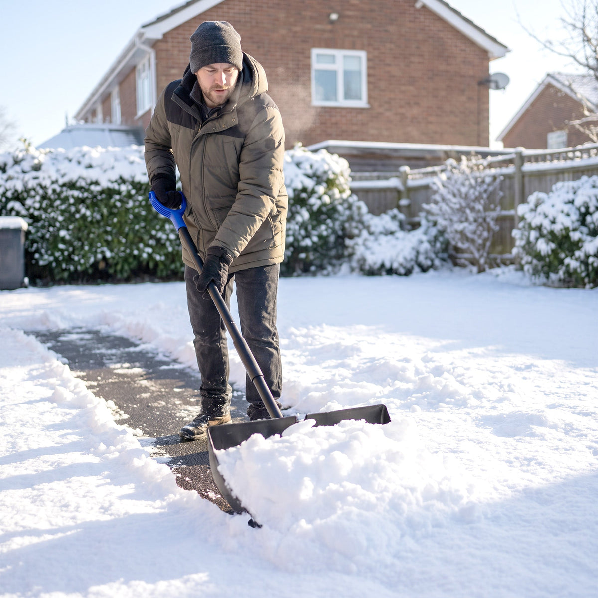 2-in-1 Snow Shovel & Scraper, 22" Heavy Duty Pusher with Metal Strip, Black — product view 3